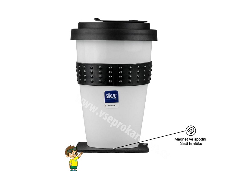 Silwy magnetický porcelánový hrnek na kávu 350 ml s víčkem + podložka