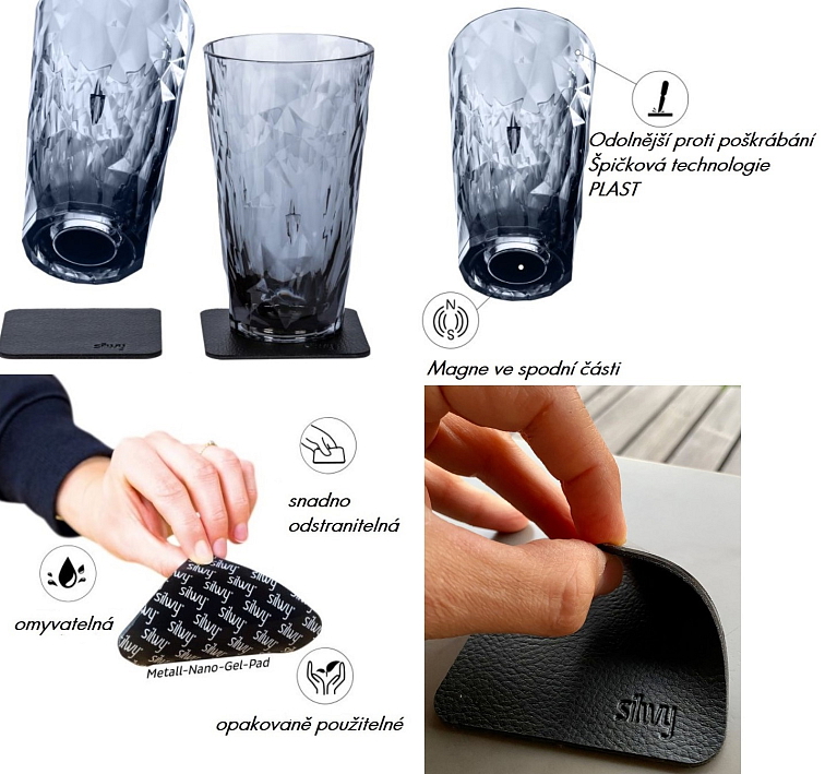 Silwy magnetická plastová sada sklenic na drink 300 ml, šedá, Hightech
