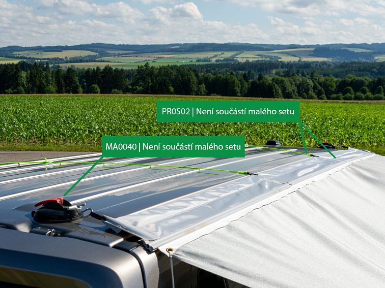 Malý set lehkého přístřešku o rozměru 2 700 x 1 700 mm pro dodávky