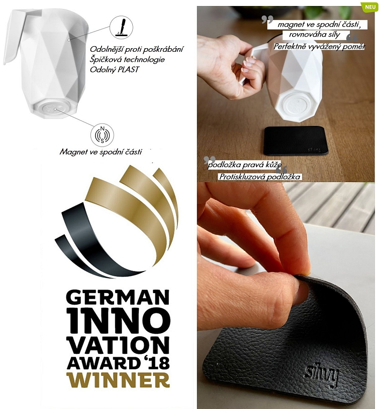 Silwy magnetický hrnek na kávu 300 ml s víčkem + podložka, Hightech