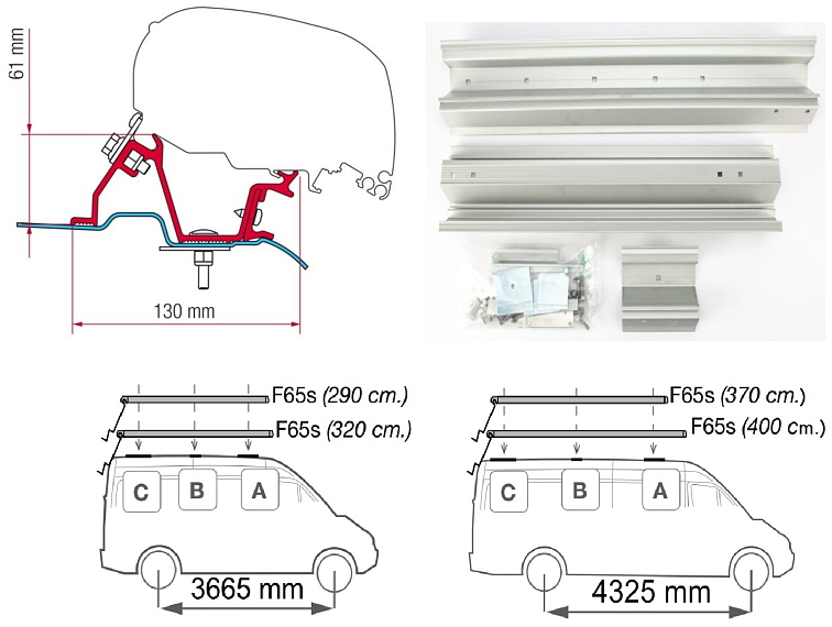 Sada adaptérů Mercedes Sprinter H2, VW Crafter H2 pro Fiamma F65, F65 S, F80 S