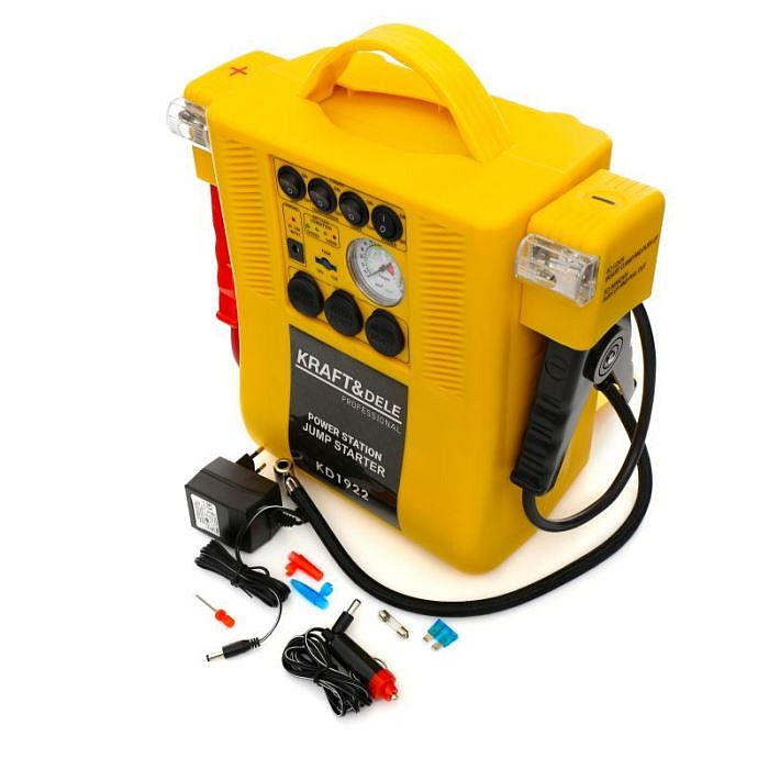 Startovací bateriová stanice 4 v 1 s kompresorem, KraftDele