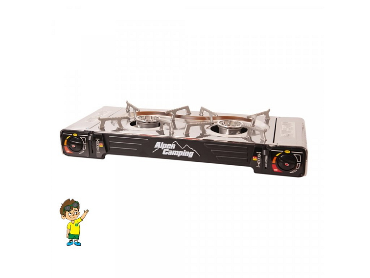 Dvouplotynkový plynový vařič Alpen Camping TEXAS s piezo zapalováním, barva černá / nerez