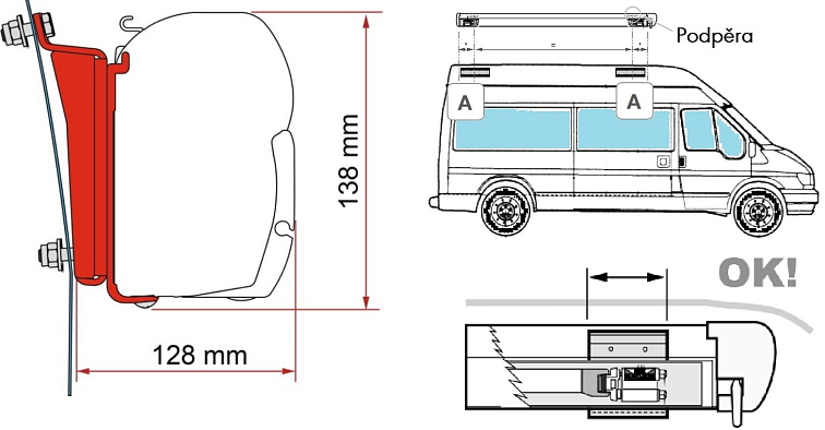 Sada adaptérů Ford Transit Custom L3/H3 (2012 – ...) pro Fiamma F45 S