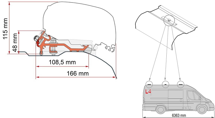 Sada adaptérů Fiat Ducato, Citroen Jumper, Peugeot Boxer (vysoká střecha H2) pro Fiamma F80 S