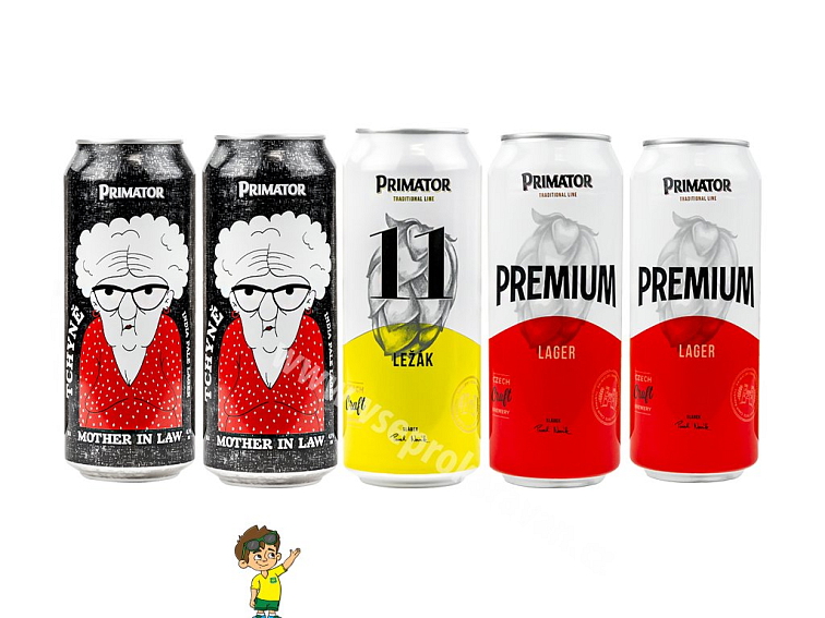 Alkoholická sada nápojů Primátor, 2x Premium světlý ležák a Tchyně India Pale Lager, 1x 11 Světlý ležák