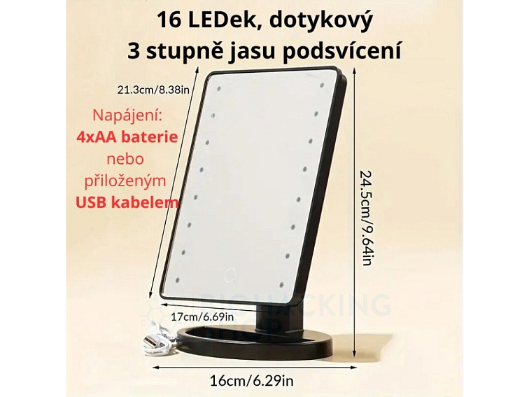 Kosmetické zrcátko s LED podsvícením