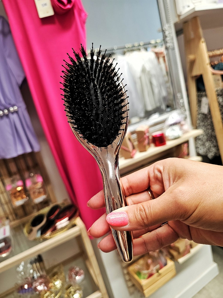 Kartáč na vlasy s kančími štětinami ROSE GOLD s oválnou rukojetí