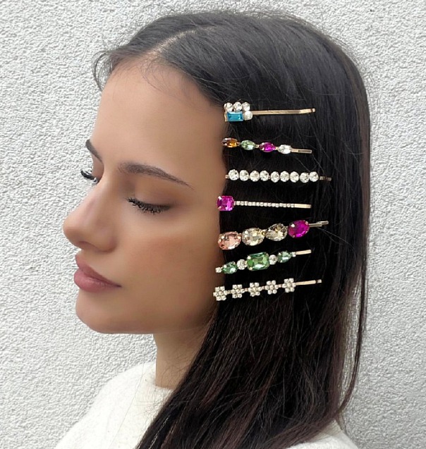 Sada 7 ks sponek ALEYA s barevnými kameny