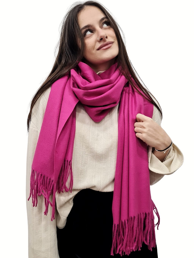 Fuchsiová dámská šála TYRA s třásněmi