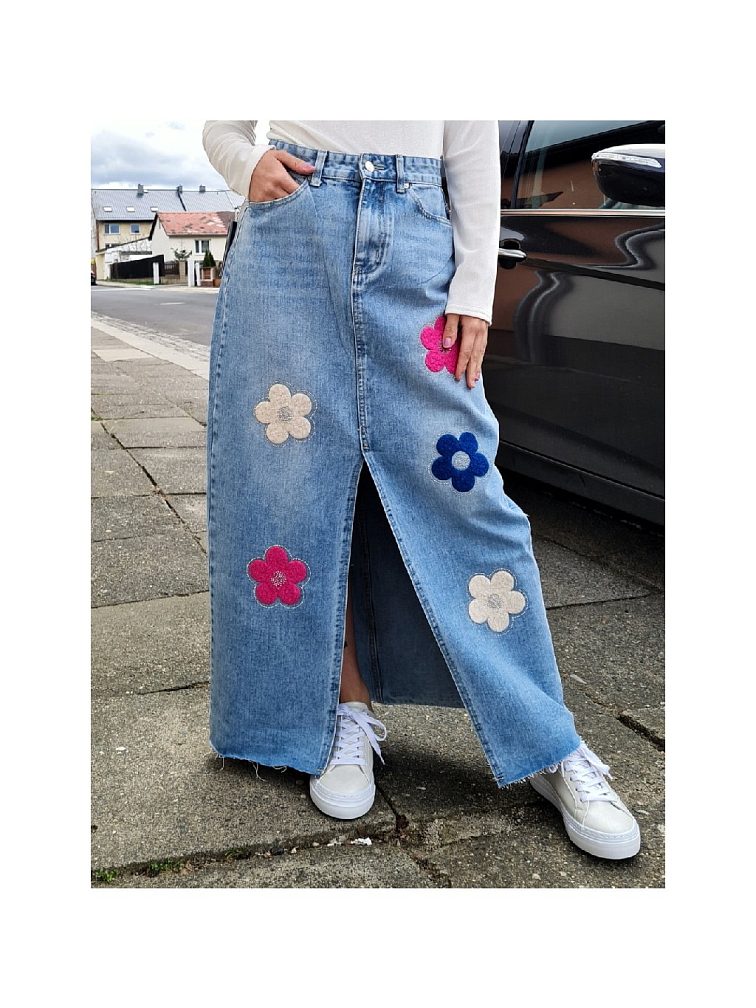 Džínová sukně FLONELY s květinami