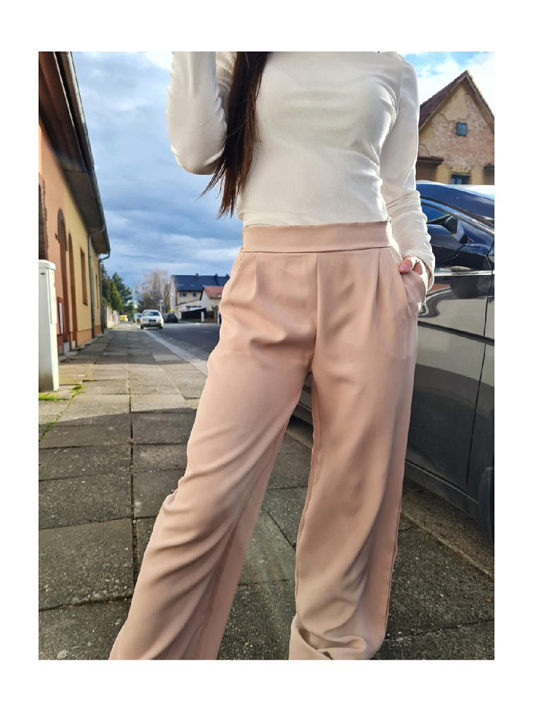 Dlouhé dámské béžové kalhoty CAROL