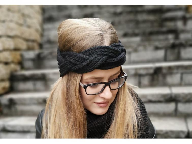 Pletená čelenka Braid- černá