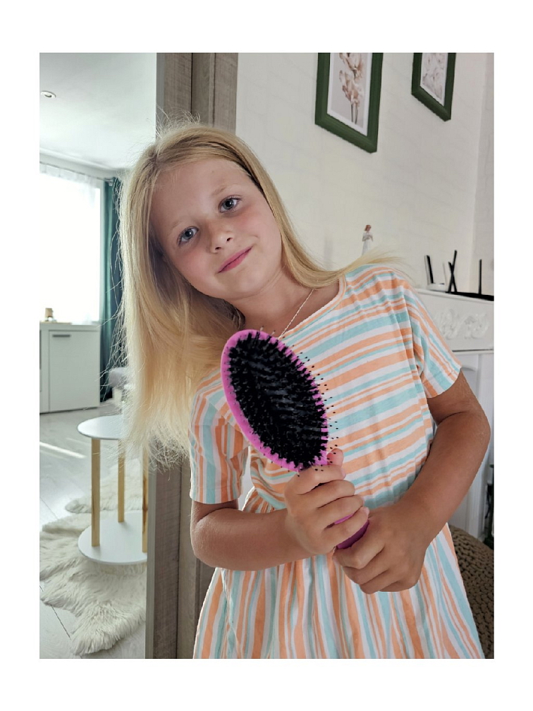 Kartáč na vlasy s kančími štětinami RŮŽOVÝ
