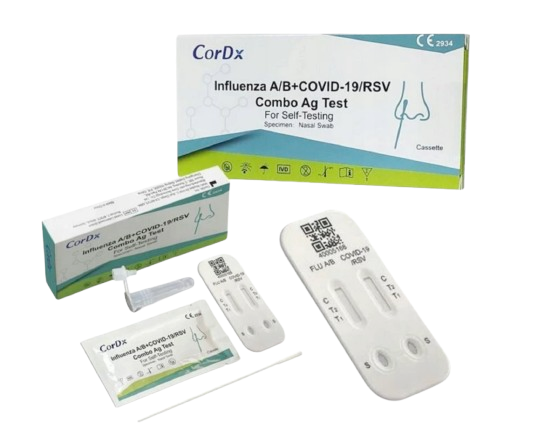 1x CorDX Chřipka A+B & COVID-19 / RS vir, Ag Combo Test - rychlotest na detekci Chřipka / Covid 19 / RS virus
