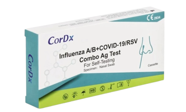 1x CorDX Chřipka A+B & COVID-19 / RS vir, Ag Combo Test - rychlotest na detekci Chřipka / Covid 19 / RS virus