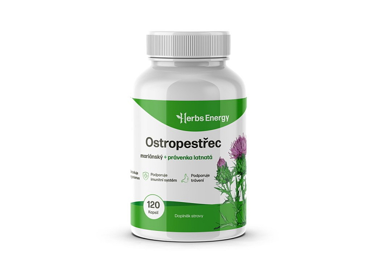 Herbs Energy Ostropestřec Mariánský + Právenka Latnatá, 120 kapslí