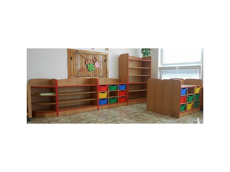 Skříňka policová pro mateřské školy 104x85x47 cm, pro 9 plastových barevných kontejnerů