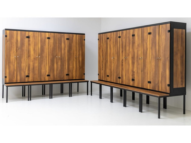 Šatní skříň 2-dvéřové lamino-kov s lavičkou