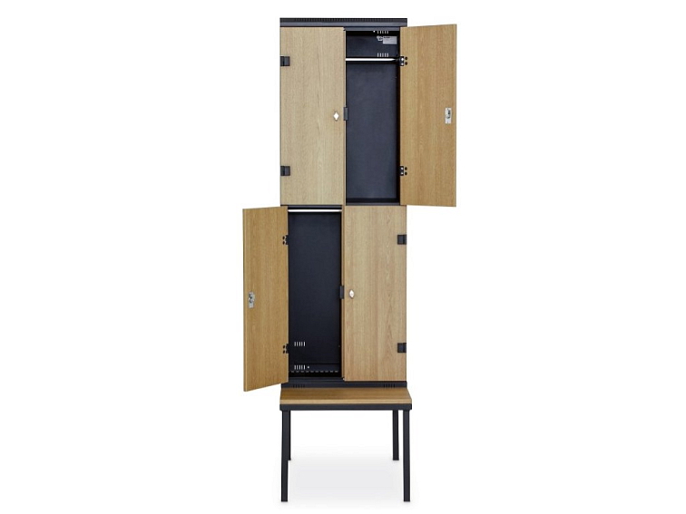 Šatní skříň 4-boxové lamino-kov s lavičkou