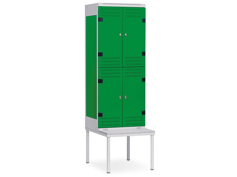 Kovová šatní skříňka 4-boxová s lavičkou