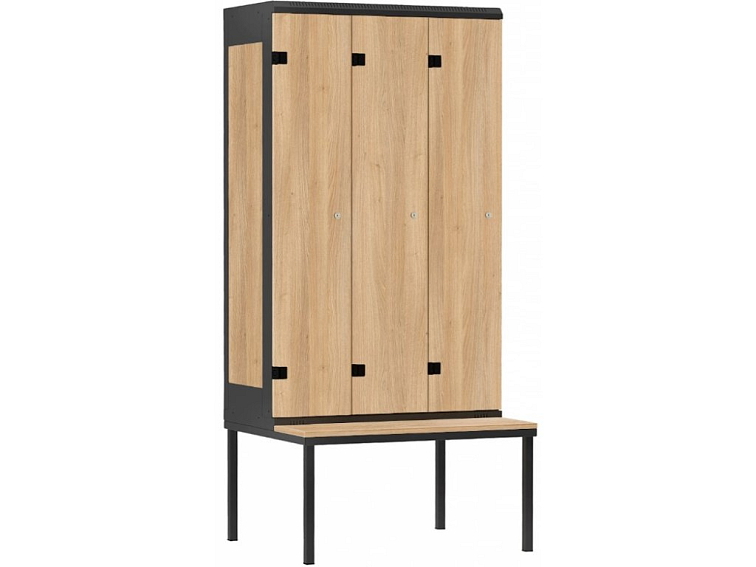 Šatní skříň 3-dvéřové lamino-kov s lavičkou