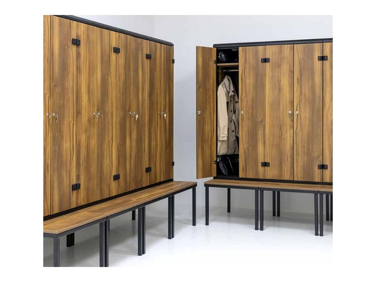 Šatní skříň 1-dvéřové lamino-kov s lavičkou