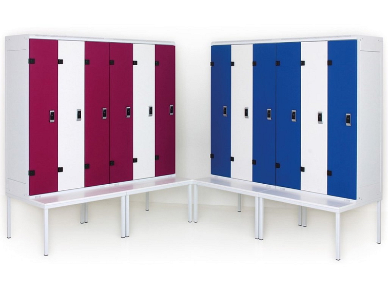 Šatní skříň 3-dvéřové lamino-kov s lavičkou