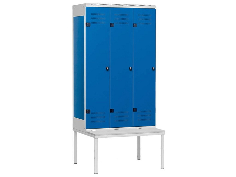 Kovová šatní skříňka 3-dvéřová s lavičkou
