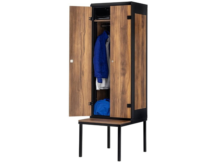 Šatní skříň 2-dvéřové lamino-kov s lavičkou