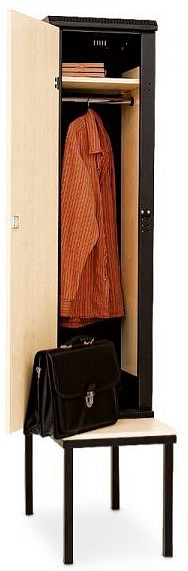 Šatní skříň 1-dvéřové lamino-kov s lavičkou