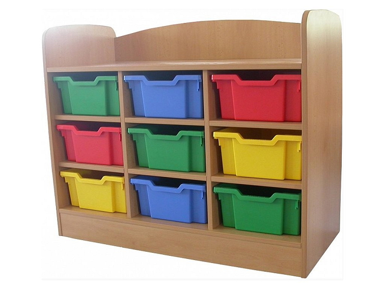 Skříňka policová pro mateřské školy 104x85x47 cm, pro 9 plastových barevných kontejnerů