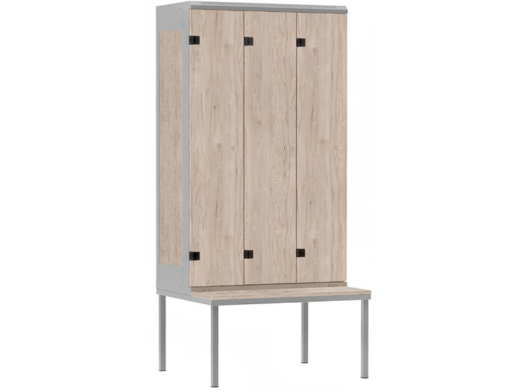 Šatní skříň 3-dvéřové lamino-kov s lavičkou