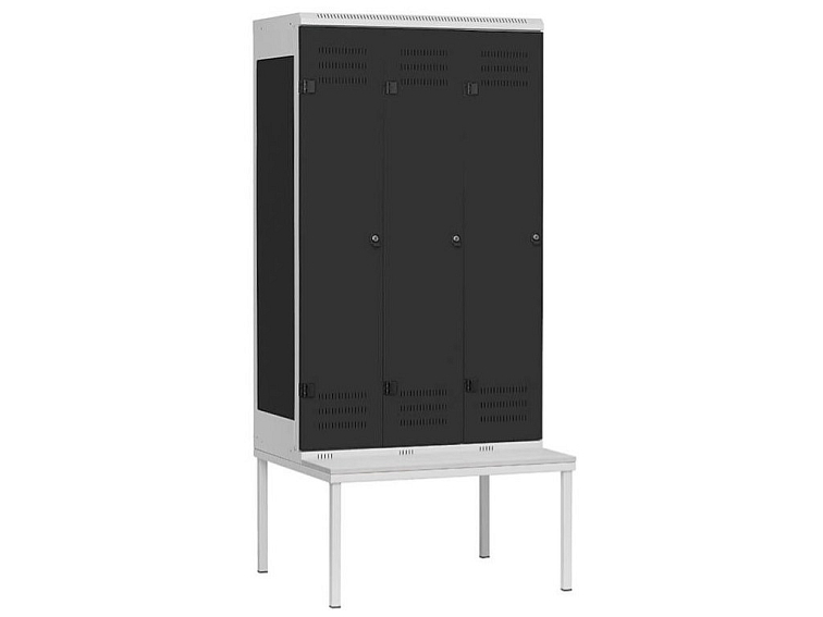 Kovová šatní skříňka 3-dvéřová s lavičkou