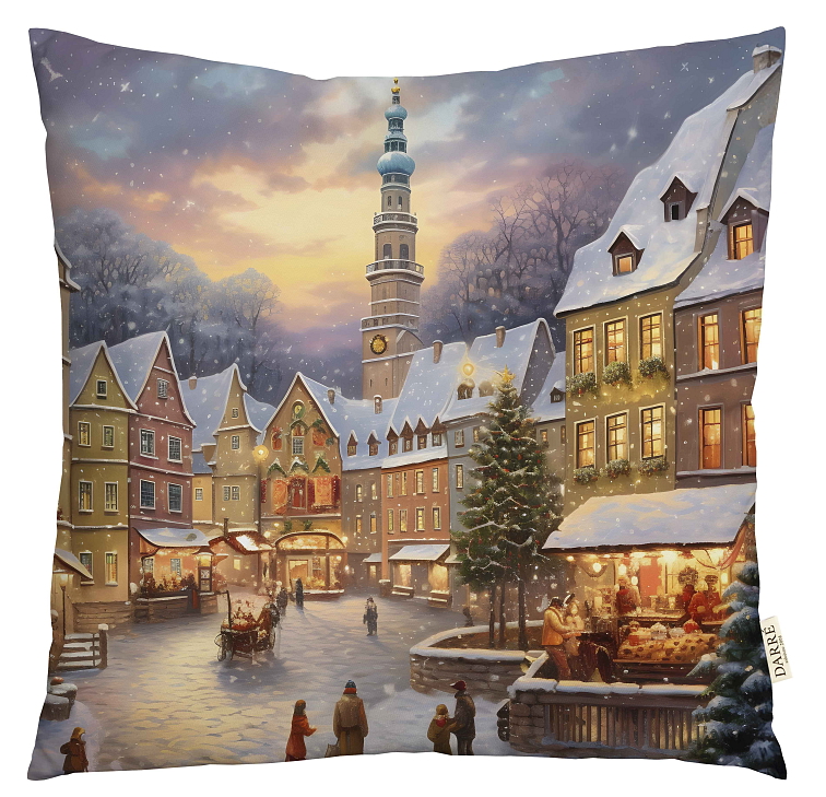 Dekorační povlak na polštářek Vánoční trhy - inspirováno Českým Krumlovem