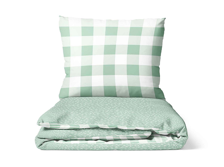 Bavlněné povlečení Kytičky s kostkou - mint