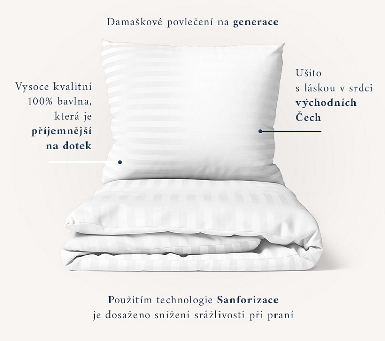Saténové povlečenie Pruh 4mm s lemovkou - biela