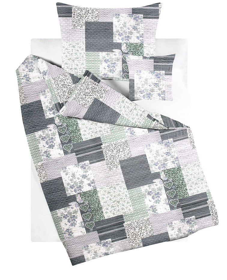 Krepové povlečení Srdce s motýly - šedomodré