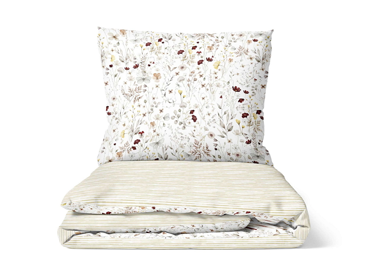 Bavlnené posteľné prádlo Kvetinová nežnosť s pruhmi - duo