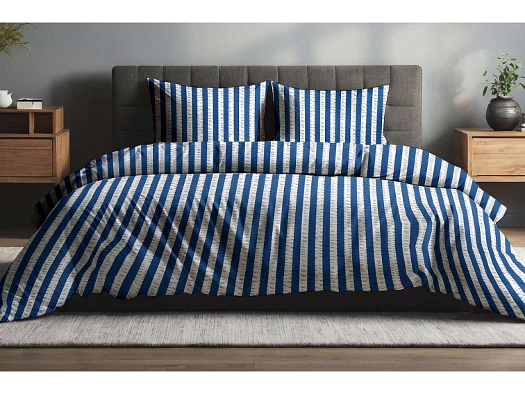 Krepové povlečení Proužek - modré