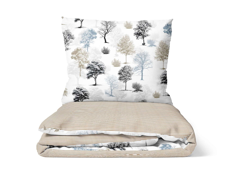 Bavlněné povlečení Stíny stromů s pruhem - zemité