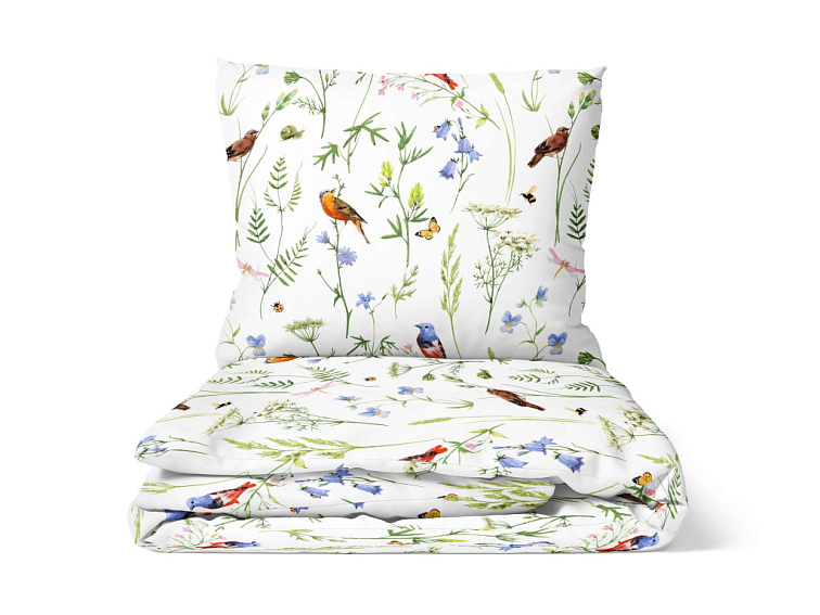 Bavlnené posteľné prádlo Lúka s vtáčikmi - nové