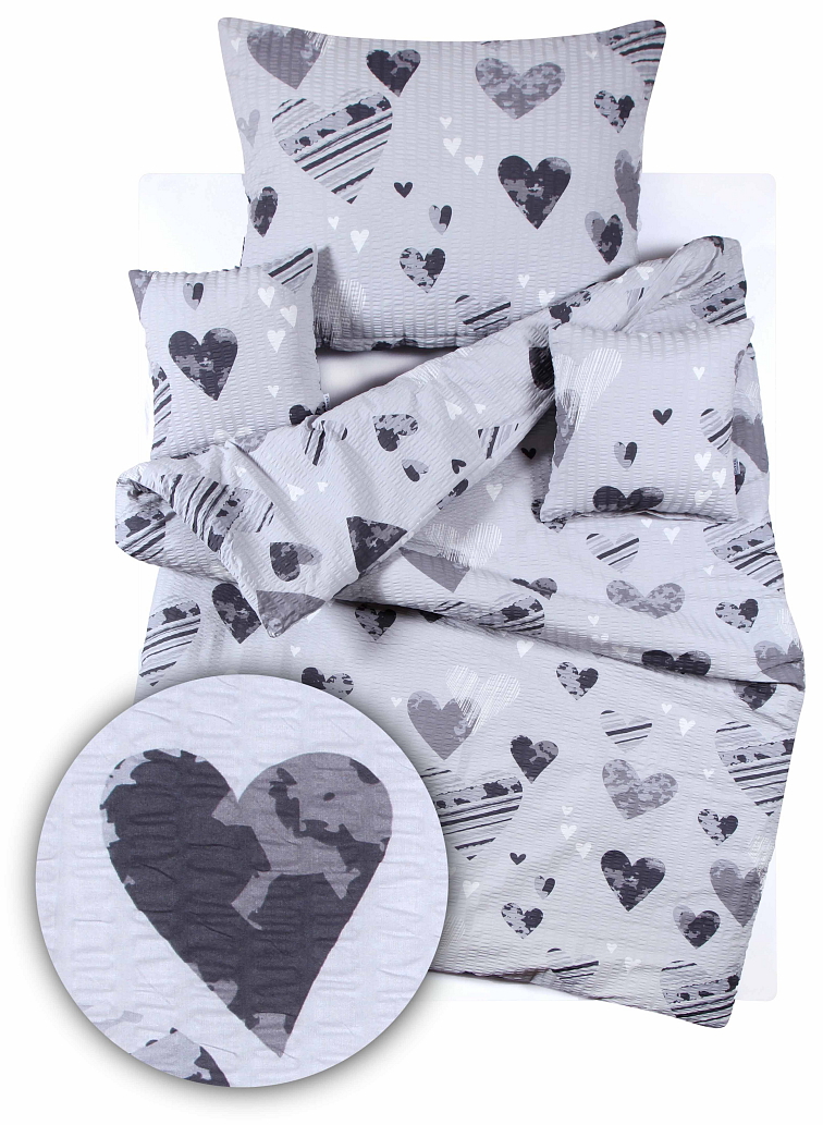 Krepové povlečení Maskáčové srdce - šedá