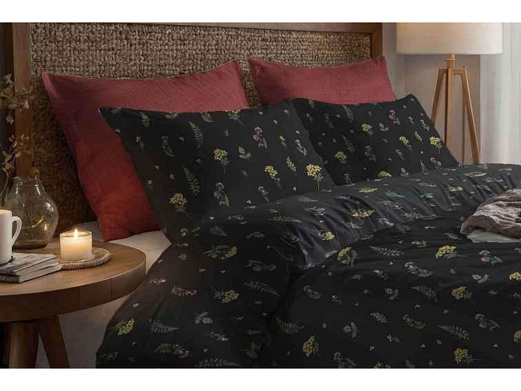 Bavlnené posteľné prádlo Vôňa vidieka - čierne