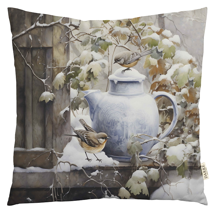 Dekorační povlak na polštářek Ptáčci v zimě - 3. varianta