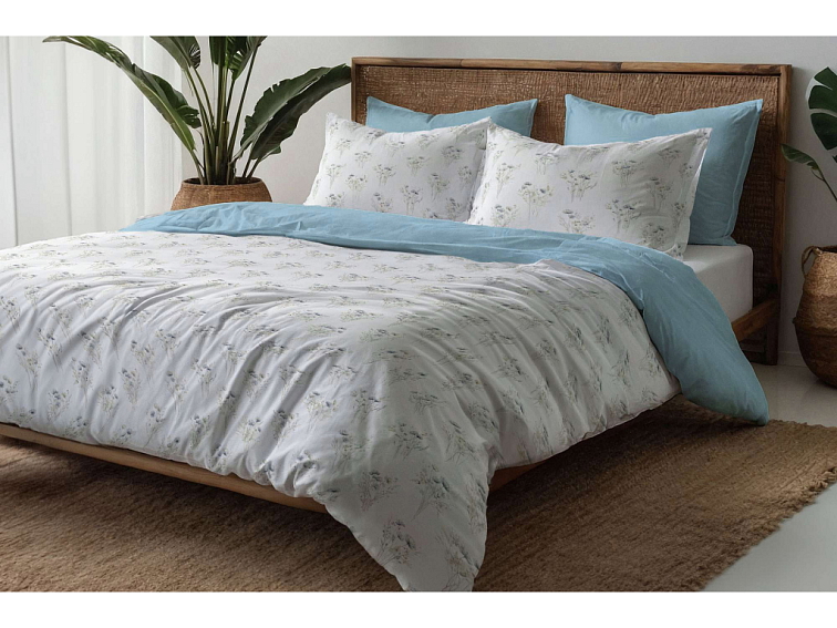 Bavlněné povlečení Něžné kvítí nebesky modré - duo