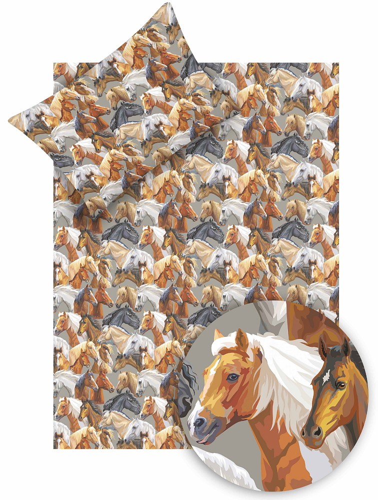 Bavlněné povlečení do postýlky Koníčci šedé