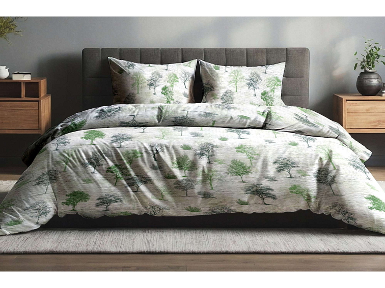 Krepové posteľné prádlo Stíny stromov - zelené