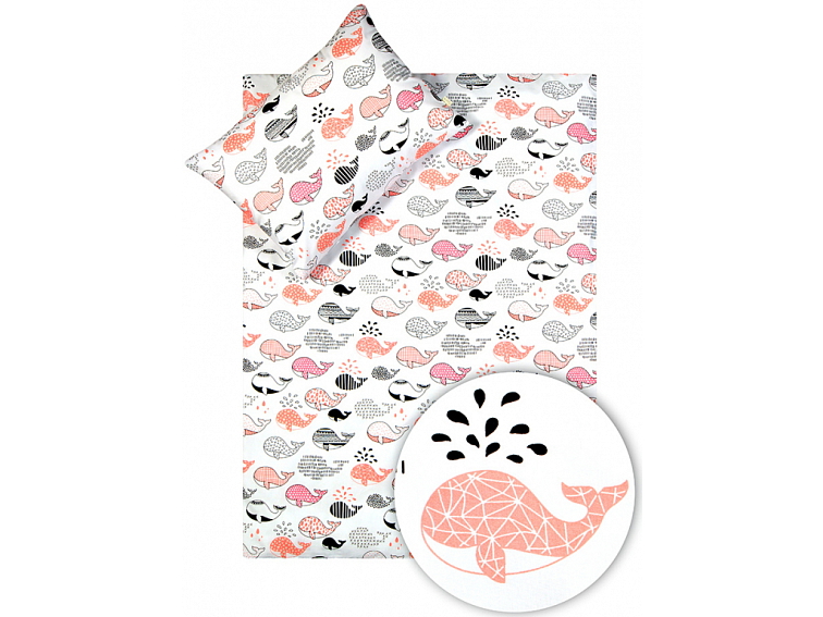 Bavlněné povlečení do postýlky Velryby růžové