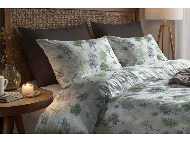 Krepové posteľné prádlo Stíny stromov - zelené